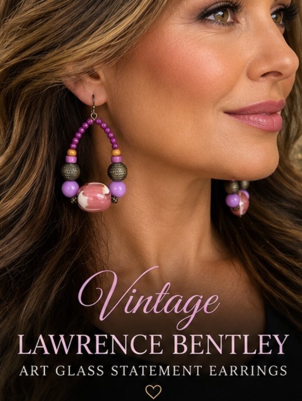 Vintage Lawrence Bentley Art Glass Beaded Statement Hoop Earrings NOS